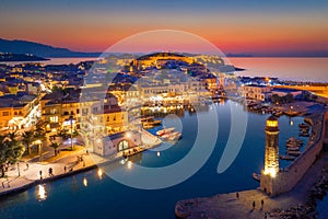 Rethymno city at Crete island in Greece. Aerial view of the old venetian harbor photo