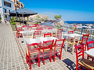 Rethymno, Crete island, Greece, old venetian harbour local restaurants