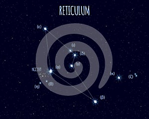 Reticulum constellation, vector illustration with basic stars