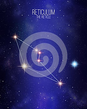 Reticulum the reticle constellation map on a starry space background. Stars relative sizes and color shades based on their