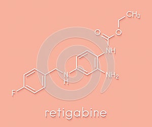 Retigabine ezogabine anticonvulsant drug molecule. Used in treatment of seizures epilepsy. Skeletal formula. photo