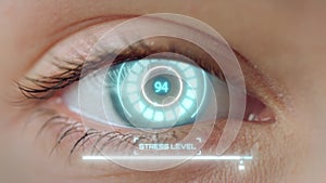 Retina digital medical scanning calculating stress level by modern device macro
