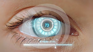 Retina digital medical scanning calculating stress level by modern device macro