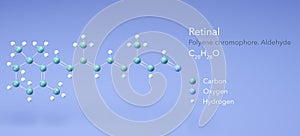 retinal, molecular structures, Polyene chromophore, 3d model, Structural Chemical Formula and Atoms with Color Coding