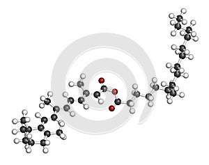 Retinyl palmitate vitamin supplement molecule. Ester of vitamin A (retinol) and palmitic acid. 3D rendering. Atoms are represented