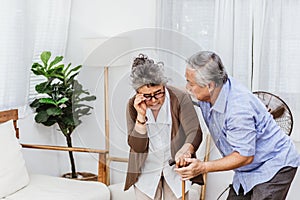 Retired Asian senior elderly wife pain from heart attack disease