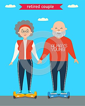 Retired couple. Flat cartoon character design. Family.
