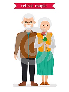 Retired couple. Flat vector cartoon character design.