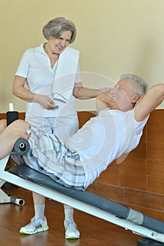 Retired couple in gym