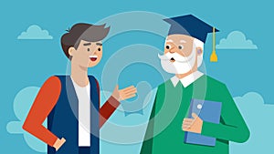 A retired engineer providing guidance and advice to a recent engineering graduate.. Vector illustration. photo