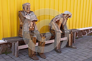 Retired fishermen in the old fishing harbor Siglogjordur, northern Iceland.