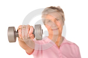 Retired lady lifting weights