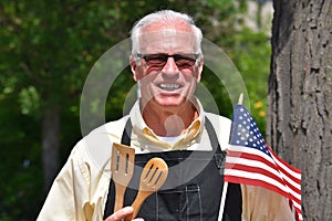 Retired Man And Summer Bbq