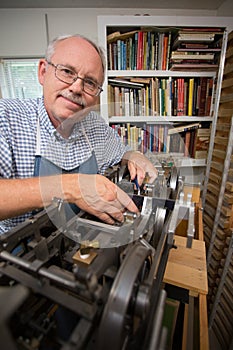 Retired man in workshop