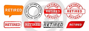 retired stamp and speech bubble label sticker sign for retirement pensioner photo