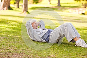 Retired woman doing her stretches