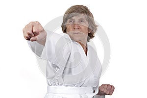 Retired woman practicing self defence