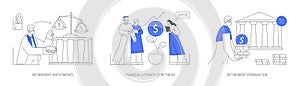 Retiree budget plan abstract concept vector illustrations.