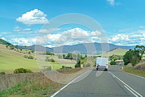 Retirees In Their Caravan On The Highway