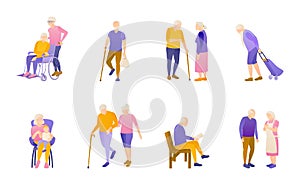 Retirees way of life, flat vector illustration set