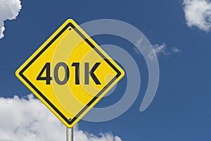 Retirement 401k risks message on warning road sign