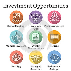 Retirement Investments and Dividend Income, Mutual Fund, IRA Icon set