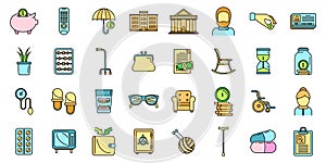 Retirement plan icons set vector color line