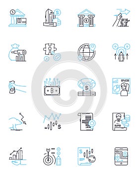 Retirement plan linear icons set. Savings, Investment, Retirement, Pension, Annuity, Wealth, Benefits line vector and