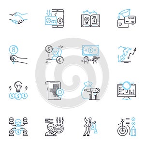 Retirement plan linear icons set. Savings, Investment, Retirement, Pension, Annuity, Wealth, Benefits line vector and