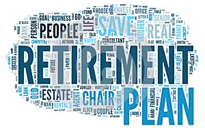 Retirement plan word cloud concept on white background