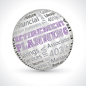 Retirement planning theme sphere with keywords