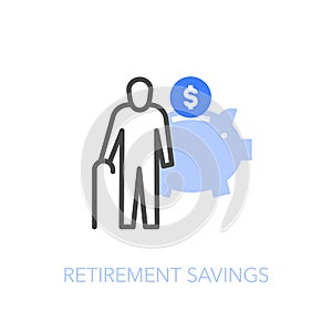 Retirement savings symbol with an older person and a piggy bank