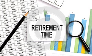 RETIREMENT TIME text on white card on the chart background