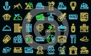 Retirement travel icons set vector neon