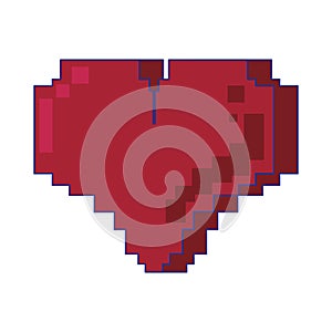 Retor videogame heart pixelated cartoon isolated blue lines