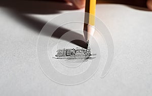 Retrace Euro coin with pencil