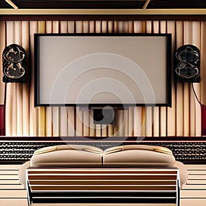 A retro, 1950s-themed home theater with vintage movie posters, retro seats, and a popcorn machine5