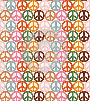 Retro 1970 Groovy  Peace sign ,Seamless Pattern Hand-Drawn Vector Illustration. Seventies Style, Groovy Peace