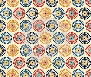 Retro 1970s Mid Century Modern Dandelion Clock Colorful Spoked Circles Background Pattern