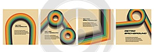 Retro 1970s Set poster. Vintage Colors, Stripes and Circles. Psychedelic Lines 70s. vector illustration