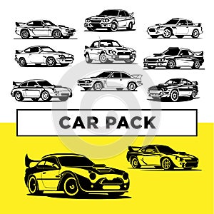 Retro 1990s car illustration icons