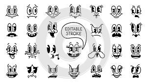 Retro 30s cartoon mascot characters funny faces.