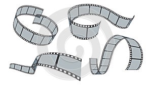 Retro 35mm foto and movie film roll vector set isolated on white background. Collection of blank cinema film strip frames