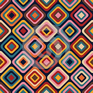 Retro 70s geometric square pattern design colorful background