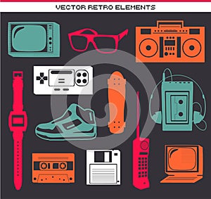 Retro 80 vintage elements set