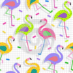 Retro 80s flamingo pattern background