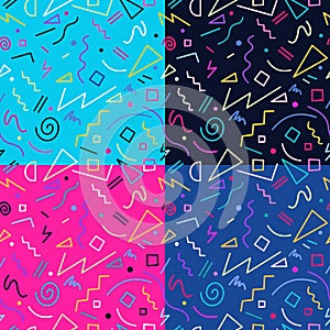 Retro 80s seamless pattern background set