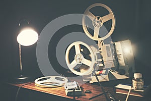 Retro 8mm movie projector on the table