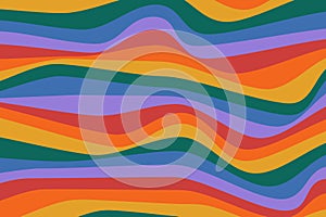 Retro abstract background in rainbow colors. Colorful groovy design in 70s-80s style. Psychedelic wavy pattern.