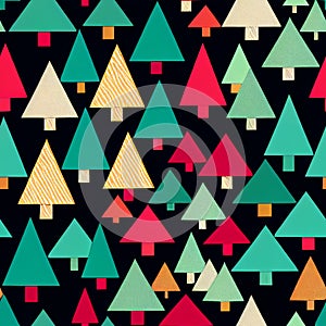 Retro abstract christmas trees seamless pattern